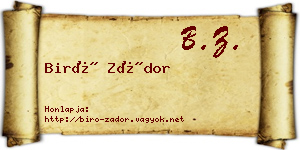Biró Zádor névjegykártya